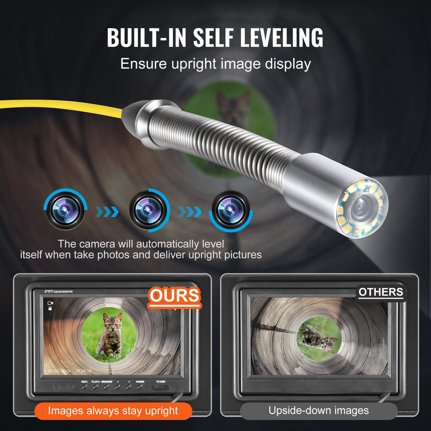 VEVOR Sewer Camera 98 ft Self-Leveling Duct Camera with 512Hz Locator 36X Zoom