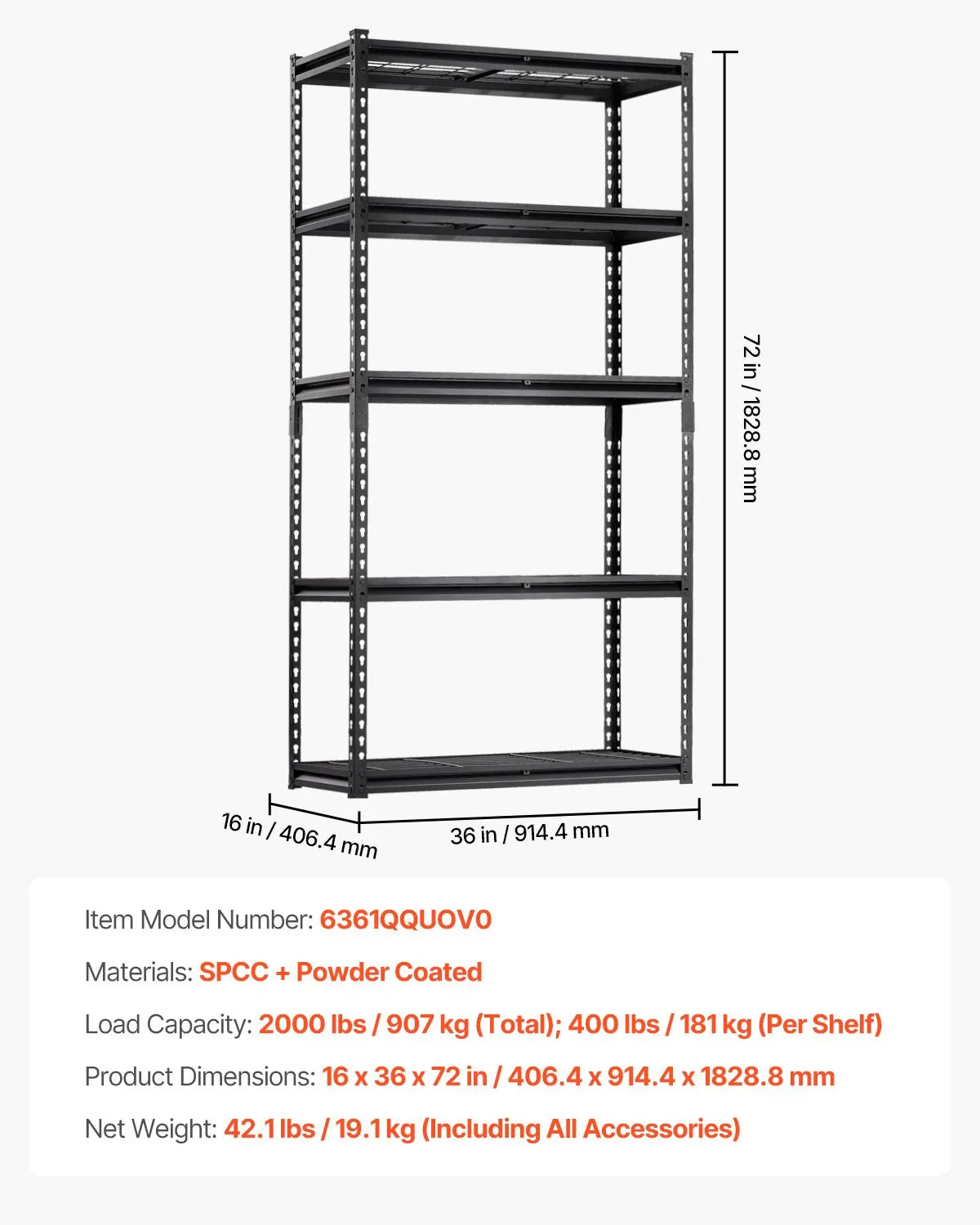 VEVOR Storage Shelves 5 Tier Adjustable Heavy Duty Garage Shelving Unit 2000 lbs