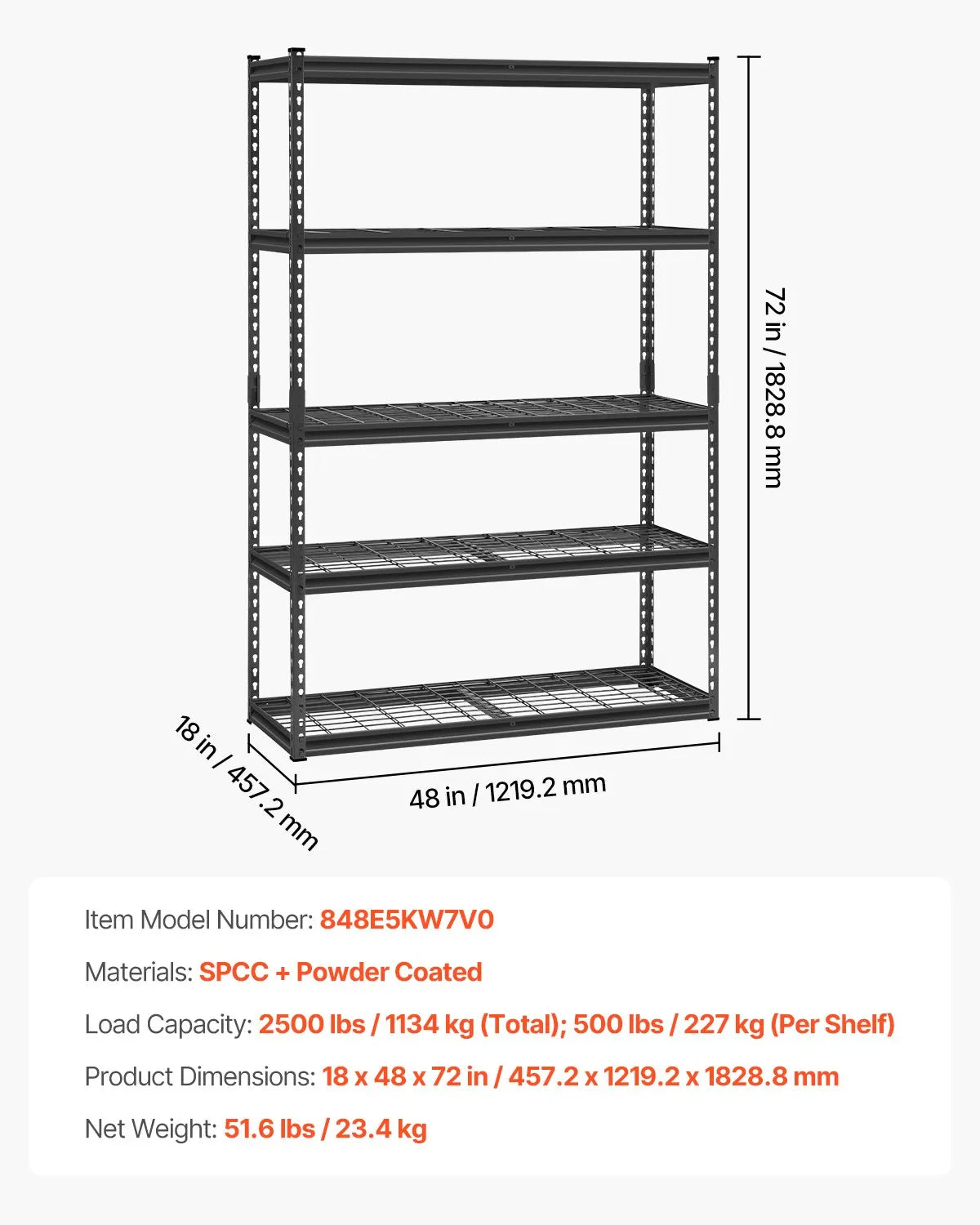 VEVOR Storage Shelves 5 Tier Adjustable Heavy Duty Garage Shelving Unit 2500 lbs