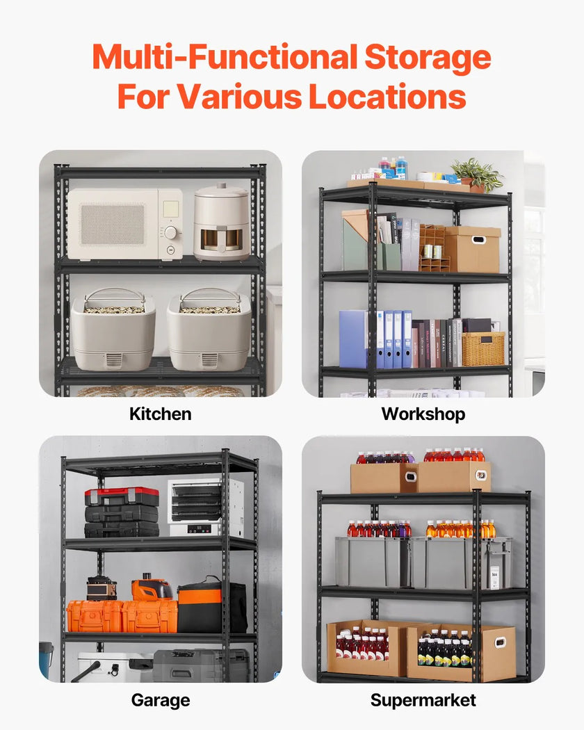 VEVOR Garage Storage Shelves, 4 Tier Storage Rack, Heavy Duty Garage Shelving, Adjustable Metal Shelves, Industrial Storage Rack, Warehouse Shelving Unit, Basement Storage Shelves, Powder Coated Steel Rack, VEVOR Storage Rack, Garage Organizer Shelving