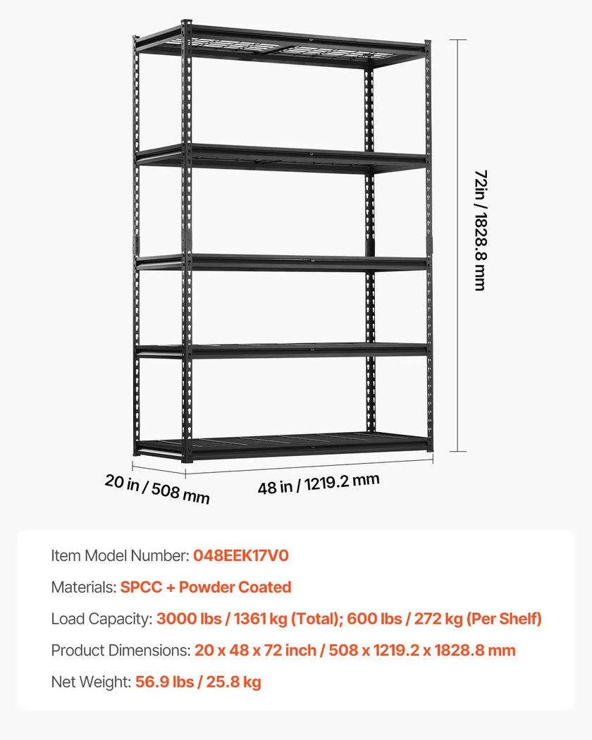 VEVOR Storage Shelves 5 Tier Adjustable Heavy Duty Garage Shelving Unit 3000 lbs