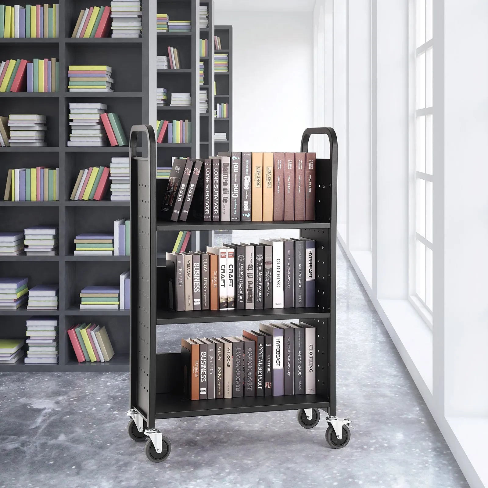 VEVOR Book Cart, 330 lbs Library Cart, 31.1