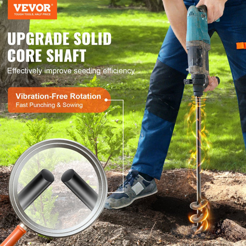 VEVOR Auger Drill Bit for Planting, 1.6 x 16.5 inch Garden Auger Drill Bit, Spiral Drill Bit for Bulbs Planting & Holes Digging, 3/8