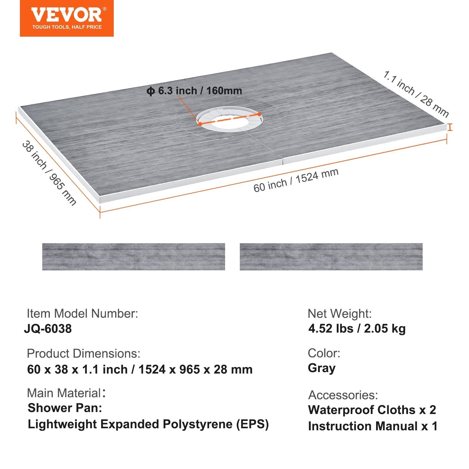 VEVOR Shower Curb Kit, 60
