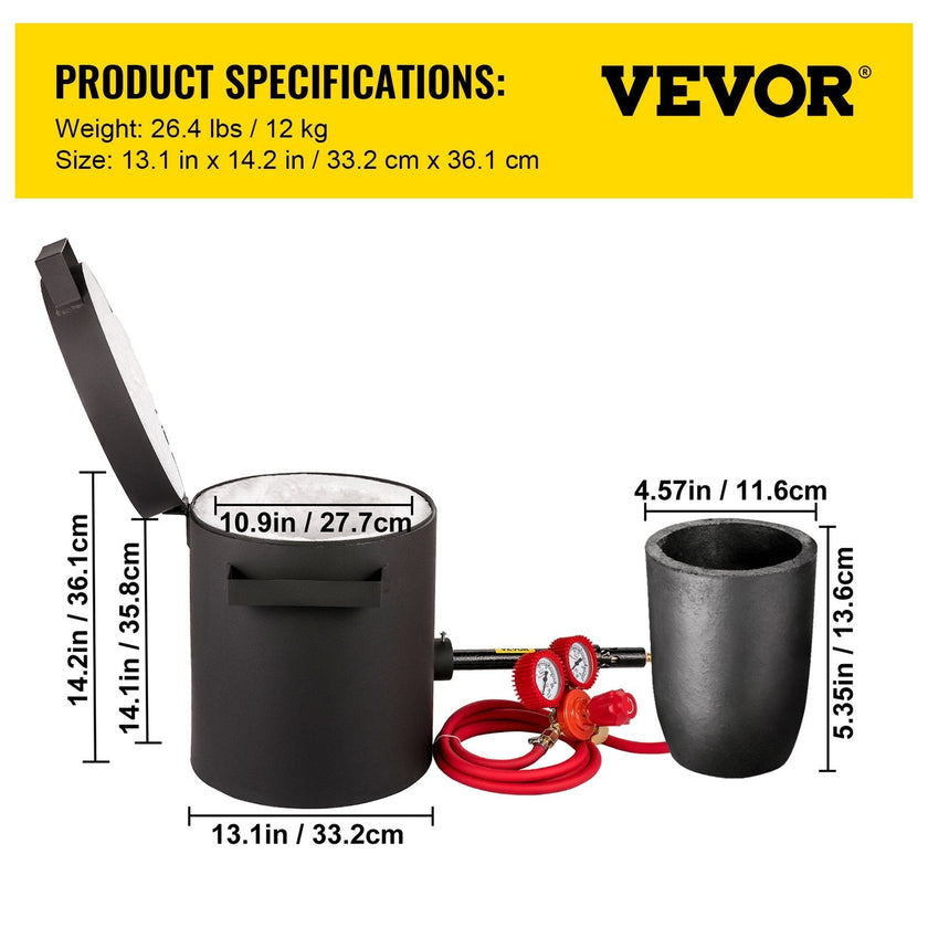 VEVOR Propane Melting Furnace, 2462°F, 4 KG Metal Foundry Furnace Kit with Graphite Crucible and Tongs, Casting Melting Smelting Refining Precious Metals Like Gold Silver Aluminum Copper Brass Bronze