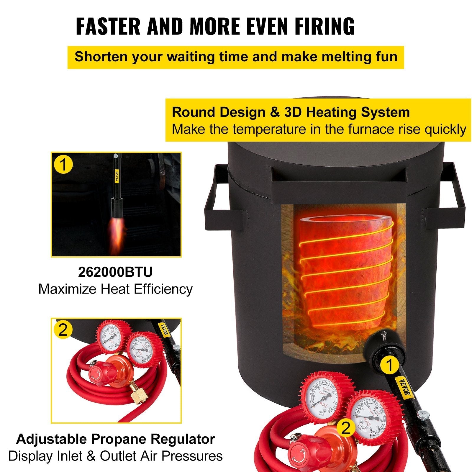 VEVOR Propane Melting Furnace, 2462°F, 6 KG Metal Foundry Furnace Kit with Graphite Crucible and Tongs, Casting Melting Smelting Refining Precious Metals Like Gold Silver Aluminum Copper Brass Bronze
