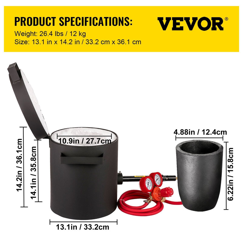 VEVOR Propane Melting Furnace, 2462°F, 6 KG Metal Foundry Furnace Kit with Graphite Crucible and Tongs, Casting Melting Smelting Refining Precious Metals Like Gold Silver Aluminum Copper Brass Bronze