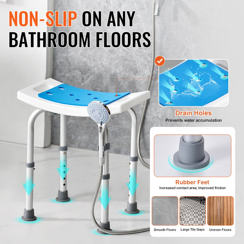 VEVOR Shower Chair, Adjustable Height Shower Stool, Shower Seat for Inside Shower or Tub, Non-Slip Bench Bathtub Stool Seat for Elderly Disabled Handicap, 350 LBS Capacity