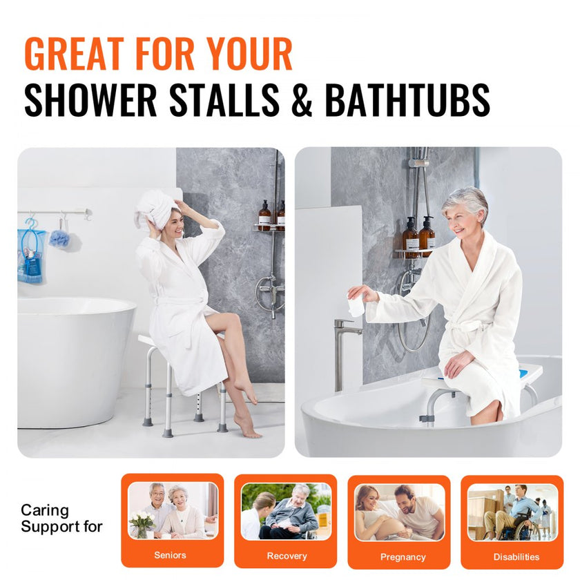 VEVOR Shower Chair, Adjustable Height Shower Stool, Shower Seat for Inside Shower or Tub, Non-Slip Bench Bathtub Stool Seat for Elderly Disabled Handicap, 350 LBS Capacity