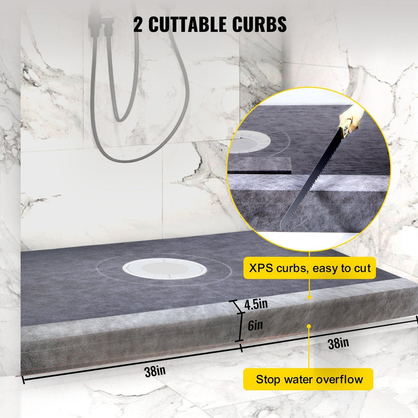 Vevor 38''x60'' Shower Kit With Shower Tray & Curb With Central Drain Kit Abs