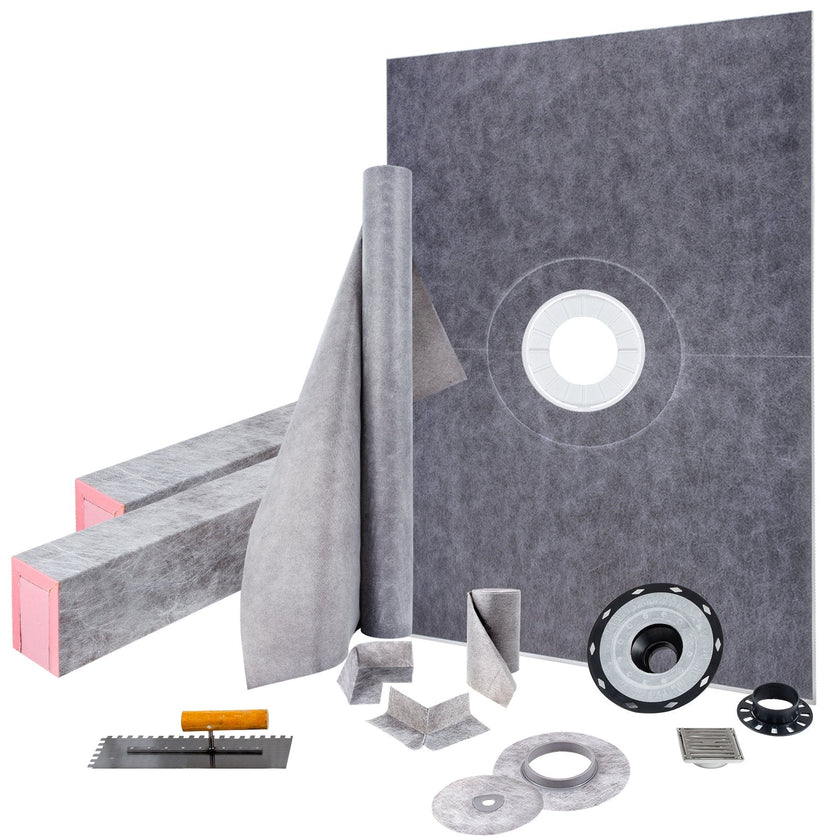 Vevor 38''x60'' Shower Kit With Shower Tray & Curb With Central Drain Kit Abs
