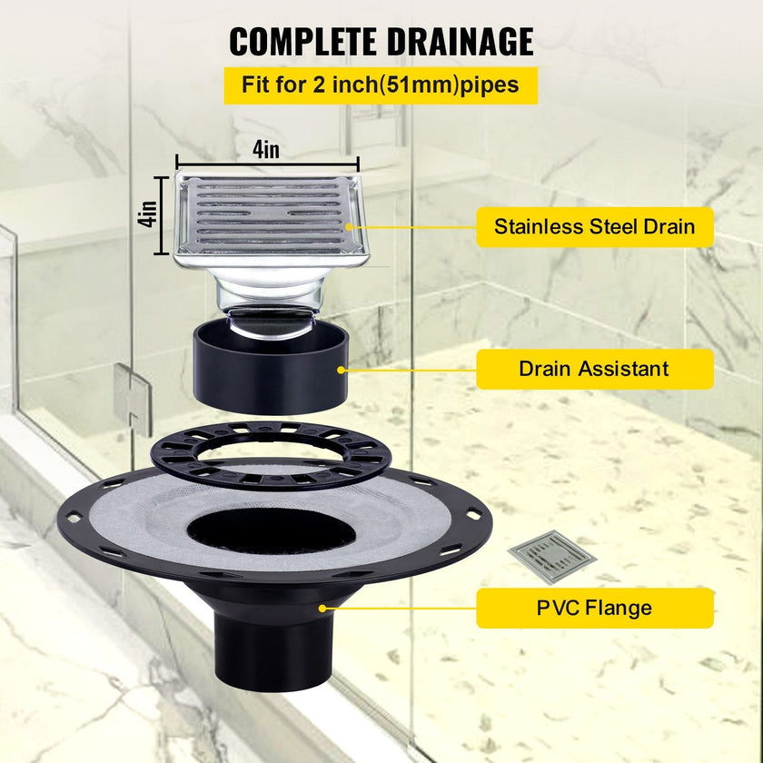 Vevor 48''x72'' Shower Kit With Shower Tray & Curb With Central Drain Kit Pvc