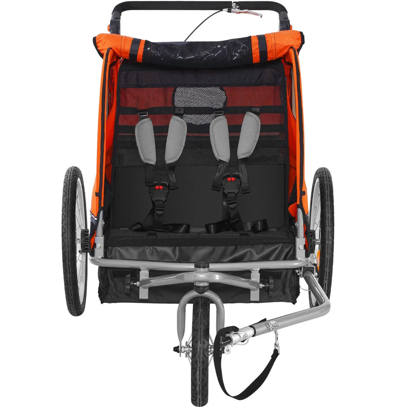 VEVOR Bike Trailer for Toddlers, Kids, Double Seat, 100 lbs Load, 2-In-1 Canopy Carrier Converts to Stroller, Tow Behind Foldable Child Bicycle Trailer with Universal Bicycle Coupler, Orange and Gray
