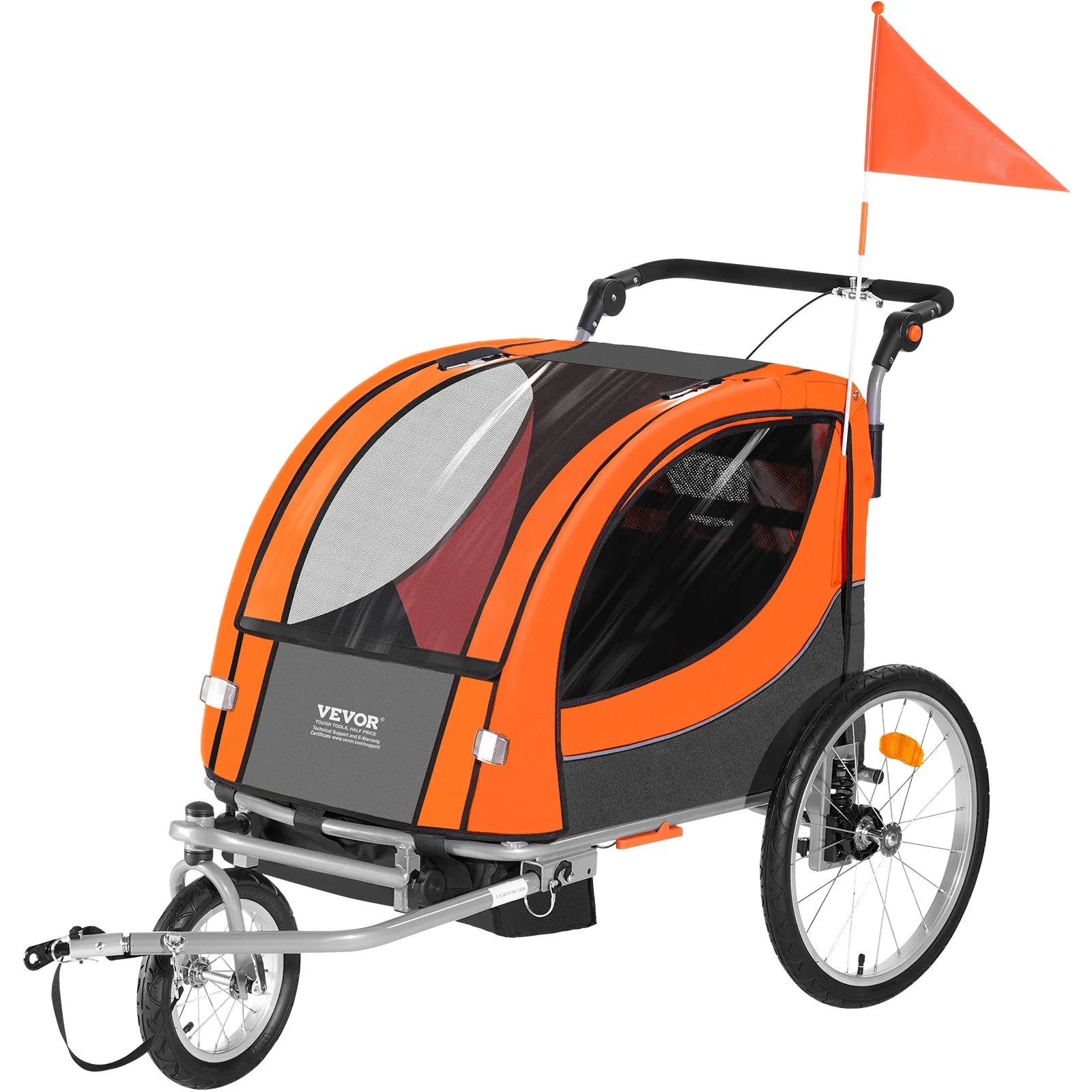 VEVOR Bike Trailer for Toddlers, Kids, Double Seat, 100 lbs Load, 2-In-1 Canopy Carrier Converts to Stroller, Tow Behind Foldable Child Bicycle Trailer with Universal Bicycle Coupler, Orange and Gray