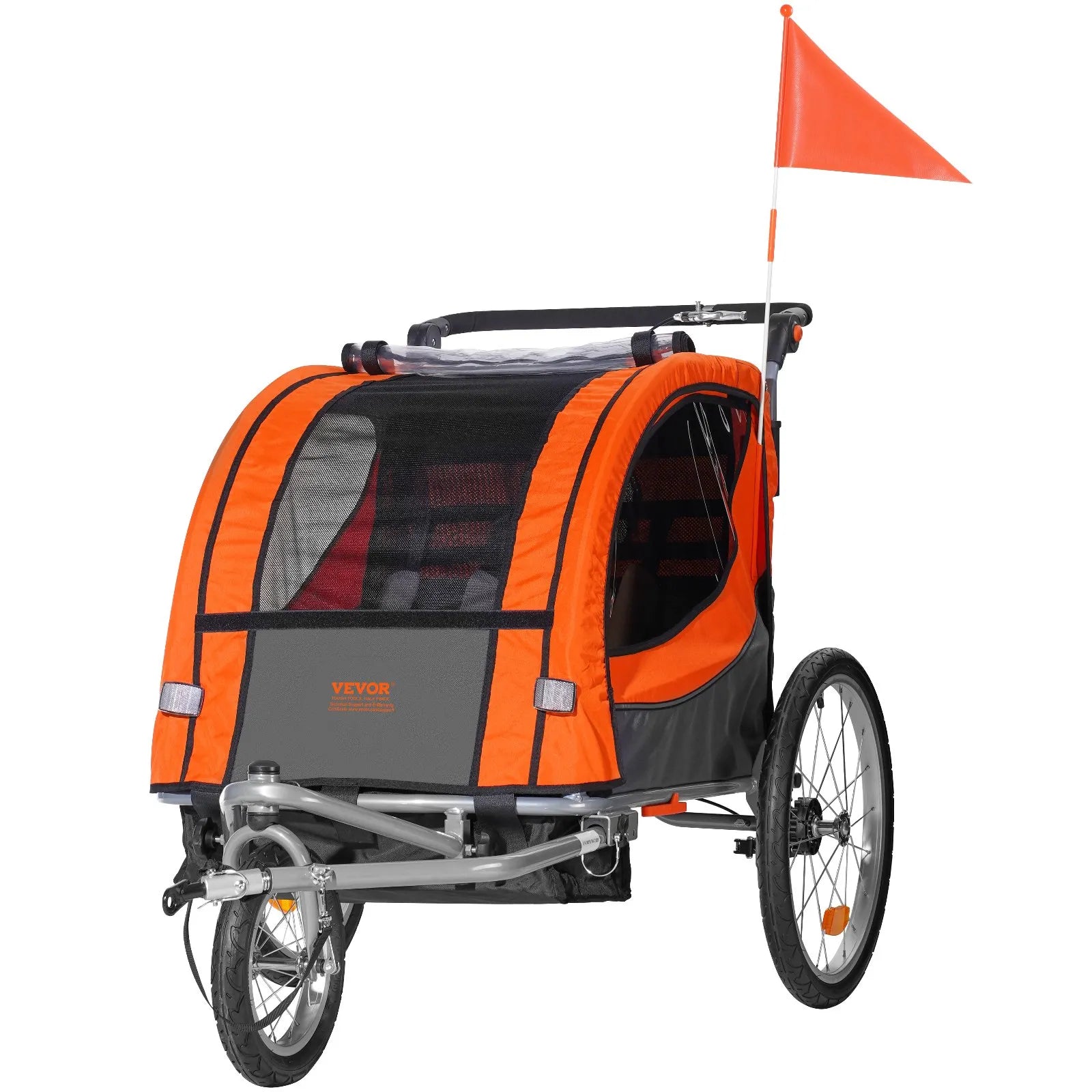 VEVOR Bike Trailer for Toddlers, Kids, Double Seat, 100 lbs Load, 2-In-1 Canopy Carrier Converts to Stroller, Tow Behind Foldable Child Bicycle Trailer with Universal Bicycle Coupler, Orange and Gray
