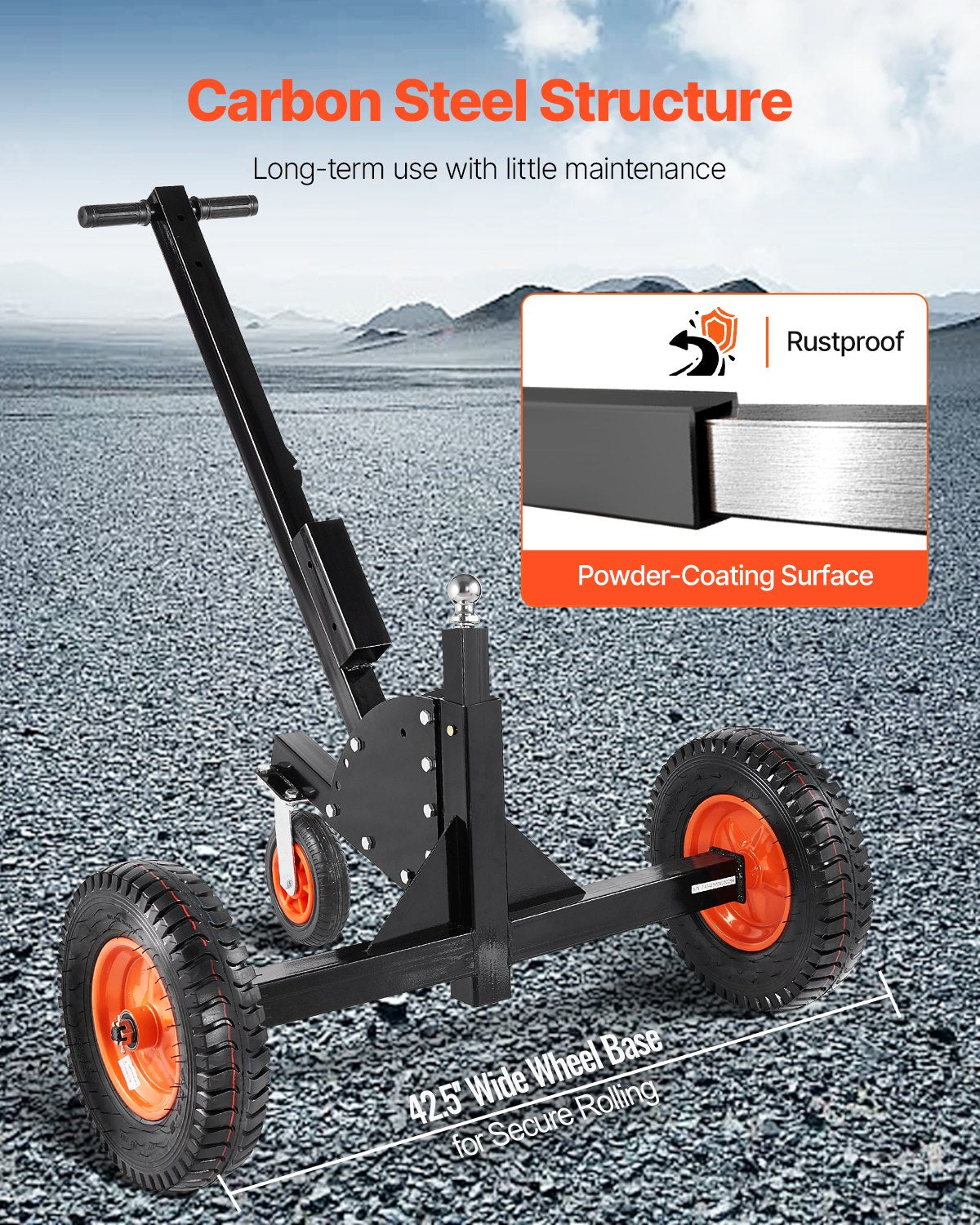 1500lbs 2-in-1 Trailer Dolly 22 and 26 in Adjustable Height 2in Ball with Caster