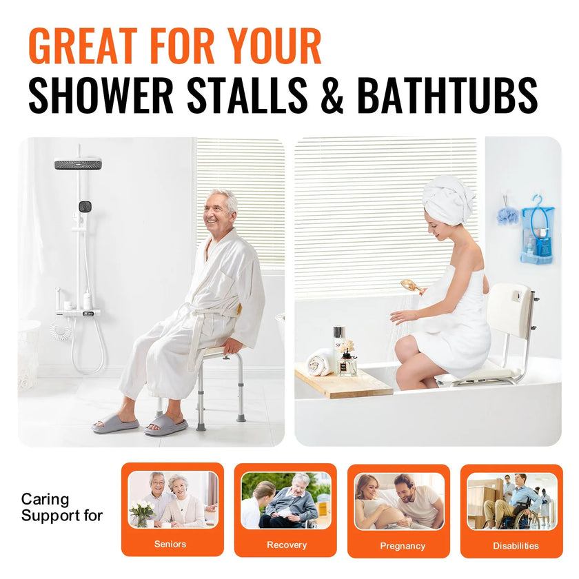 VEVOR Shower Chair, Shower Seat with Back, Adjustable Height Shower Stool, Shower Chair for Inside Shower Bathtub, Non-slip Bathroom Bench Bath Chair for Elderly Disabled Handicap, 350 lbs Capacity