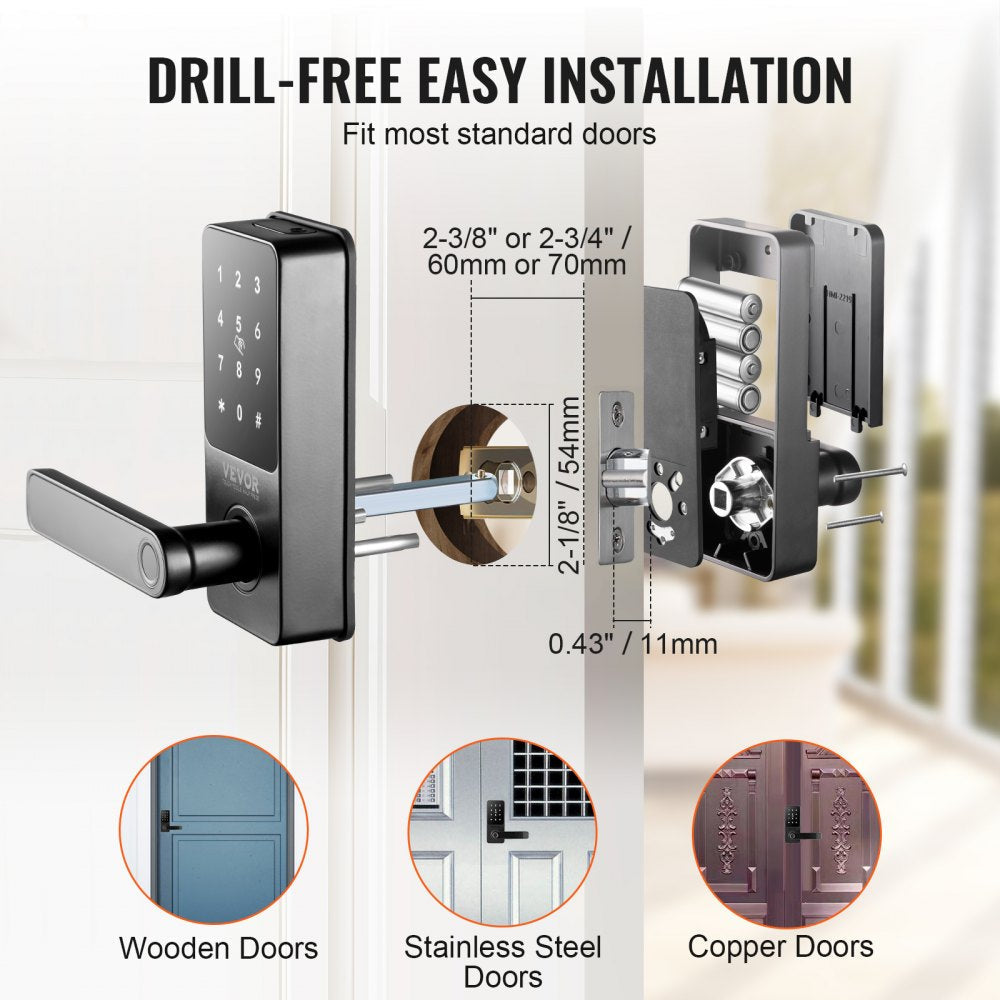 VEVOR Smart Lock, 5-in-1 Smart Door Knob, Fingerprint Deadbolt with App Control, Keyless Entry Door Lock with Handle, Bluetooth Smart Lock, Biometric Door Lock, Keypad Digital Door Lock for Front Door