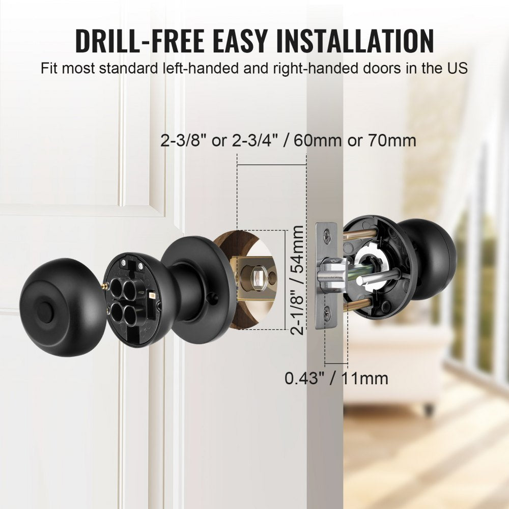 VEVOR Smart Door Knob, Fingerprint Smart Lock with APP Control, Biometric Door Lock Bluetooth Smart Lock, Easy Installation Door Lock, for Home Bedrooms, Cloakroom, Hotels, Apartments Offices, Black
