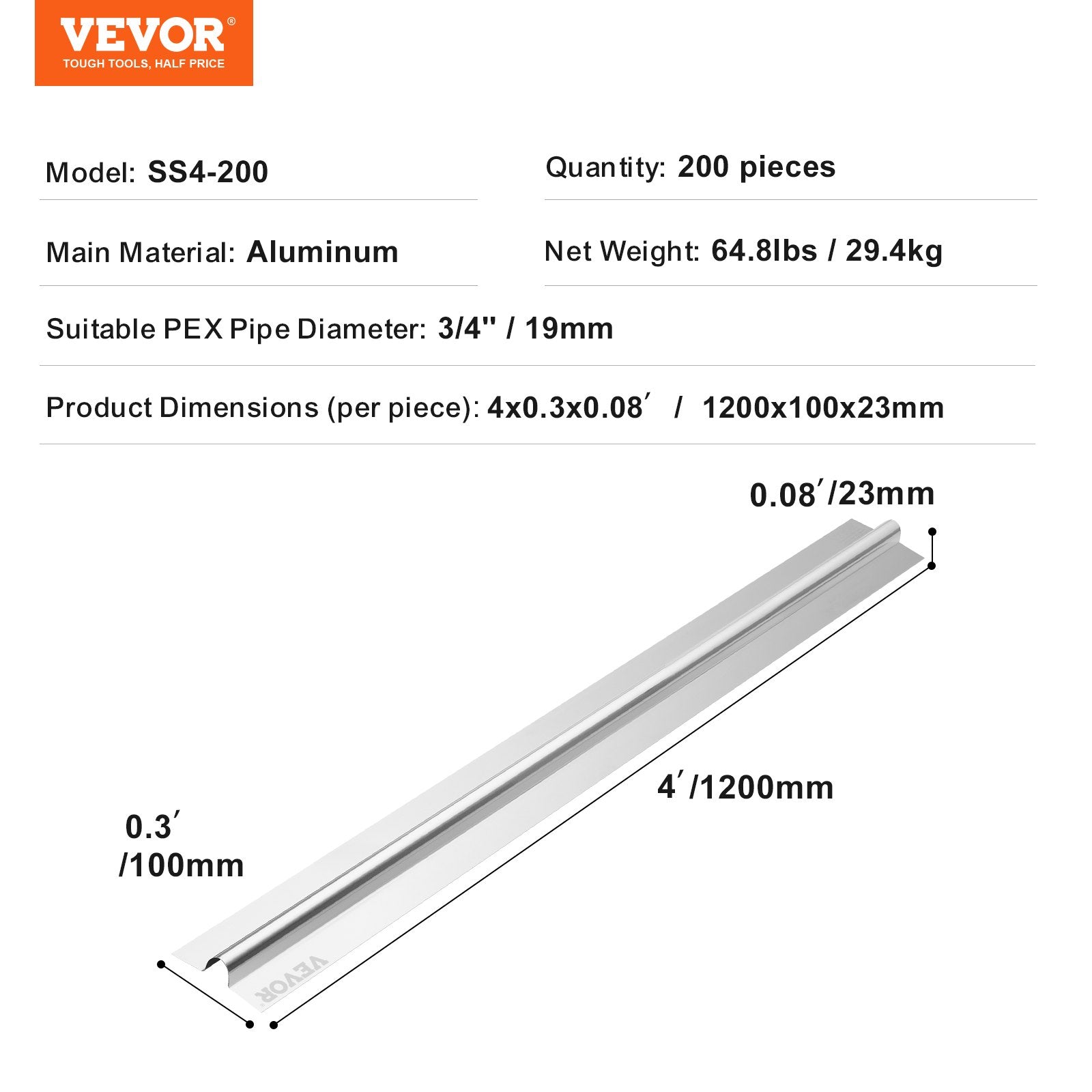 VEVOR PEX Heat Transfer Plates 4 ft, Radiant Heat Plates for 3/4