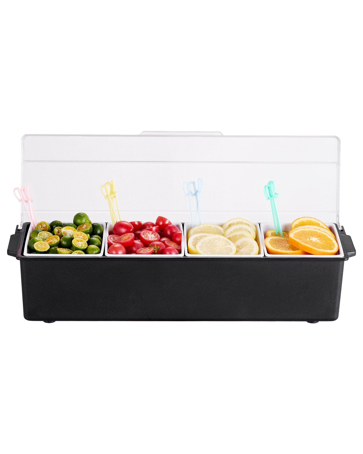 VEVOR Chilled Condiment Server 4 Compartment Cold Serving Tray with Clear Lid
