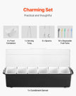 VEVOR Chilled Condiment Server 6 Compartment Cold Serving Tray with Clear Lid