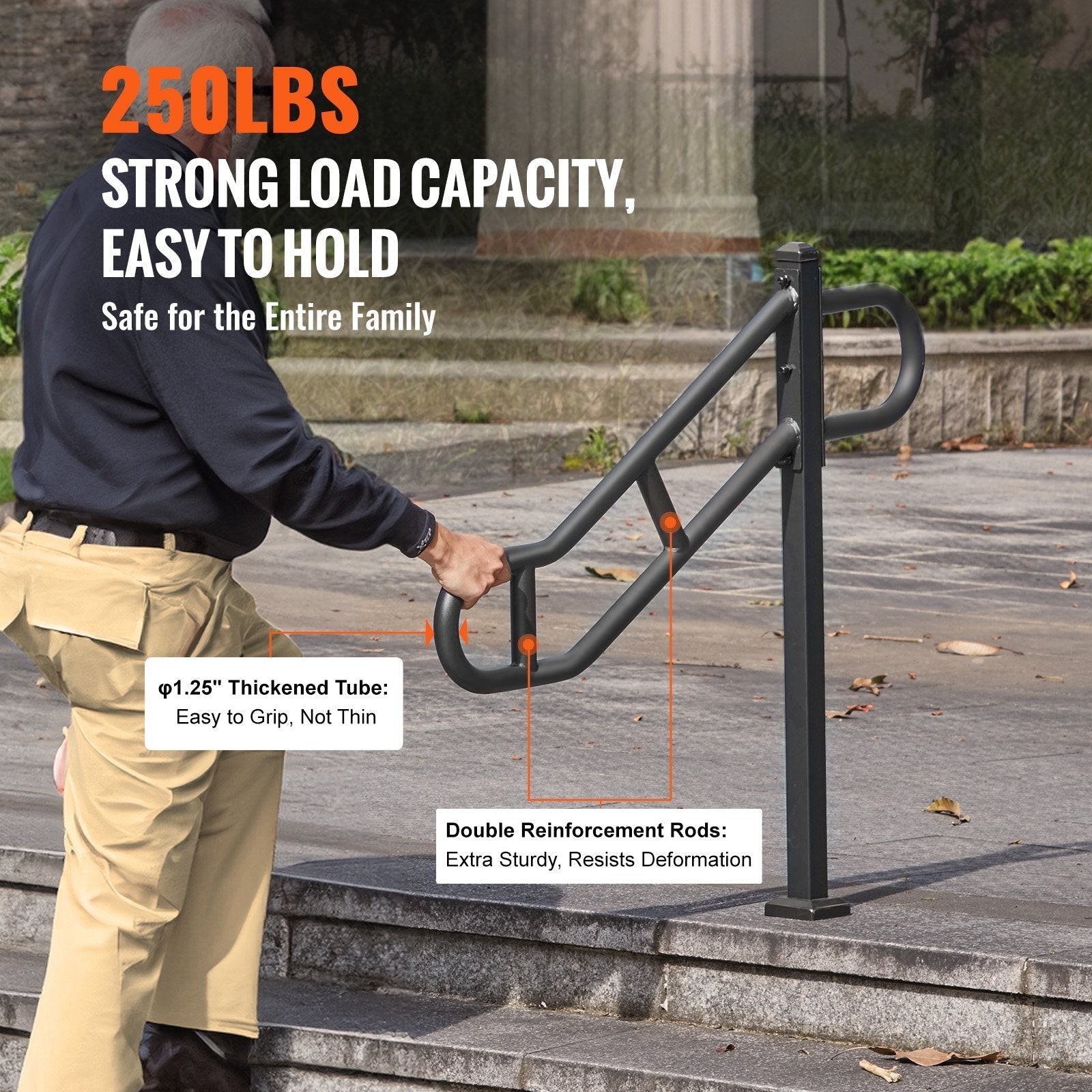 VEVOR Single Post Handrail for Outdoor 1-3 Step 40.5