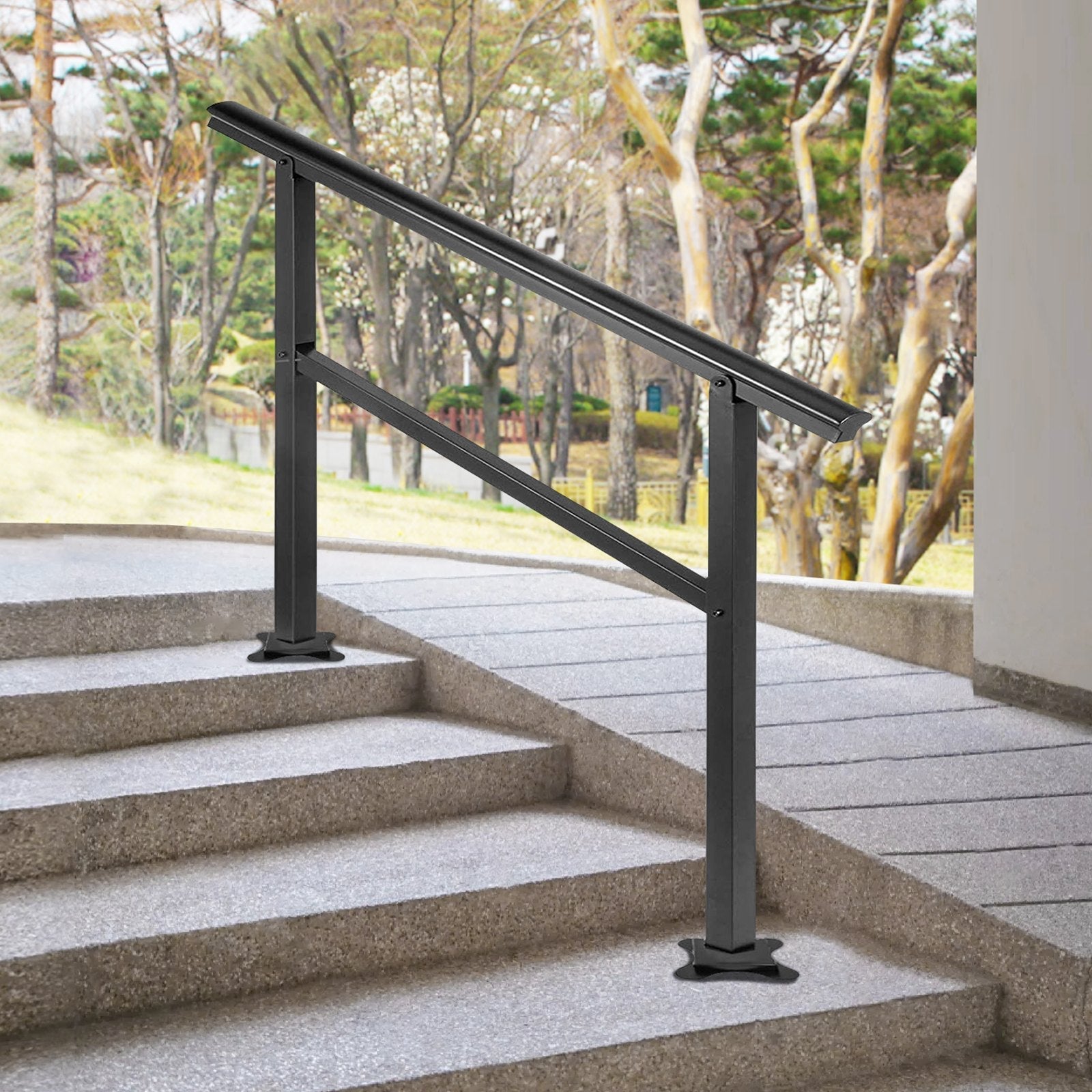Handrail Outdoor Stairs, Outdoor Handrail 48 x 35.5 Inch Black Fits 1/2/3 Steps