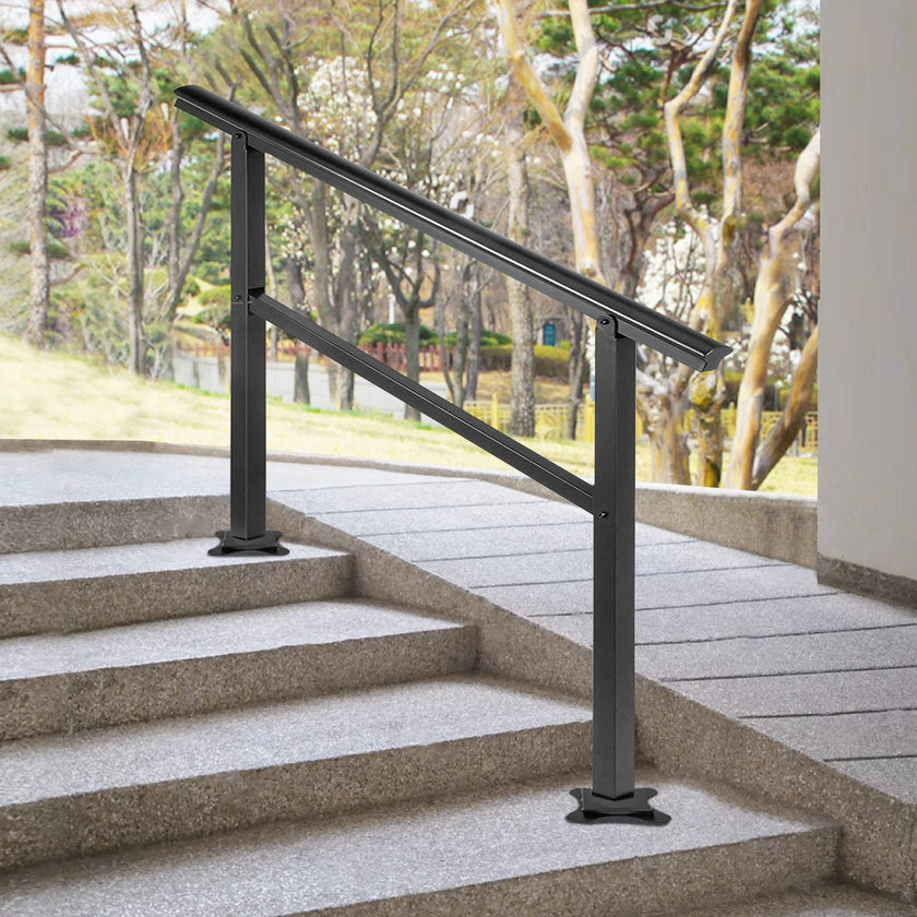 Handrail Outdoor Stairs, Outdoor Handrail 48 x 35.5 Inch Black Fits 1/2/3 Steps
