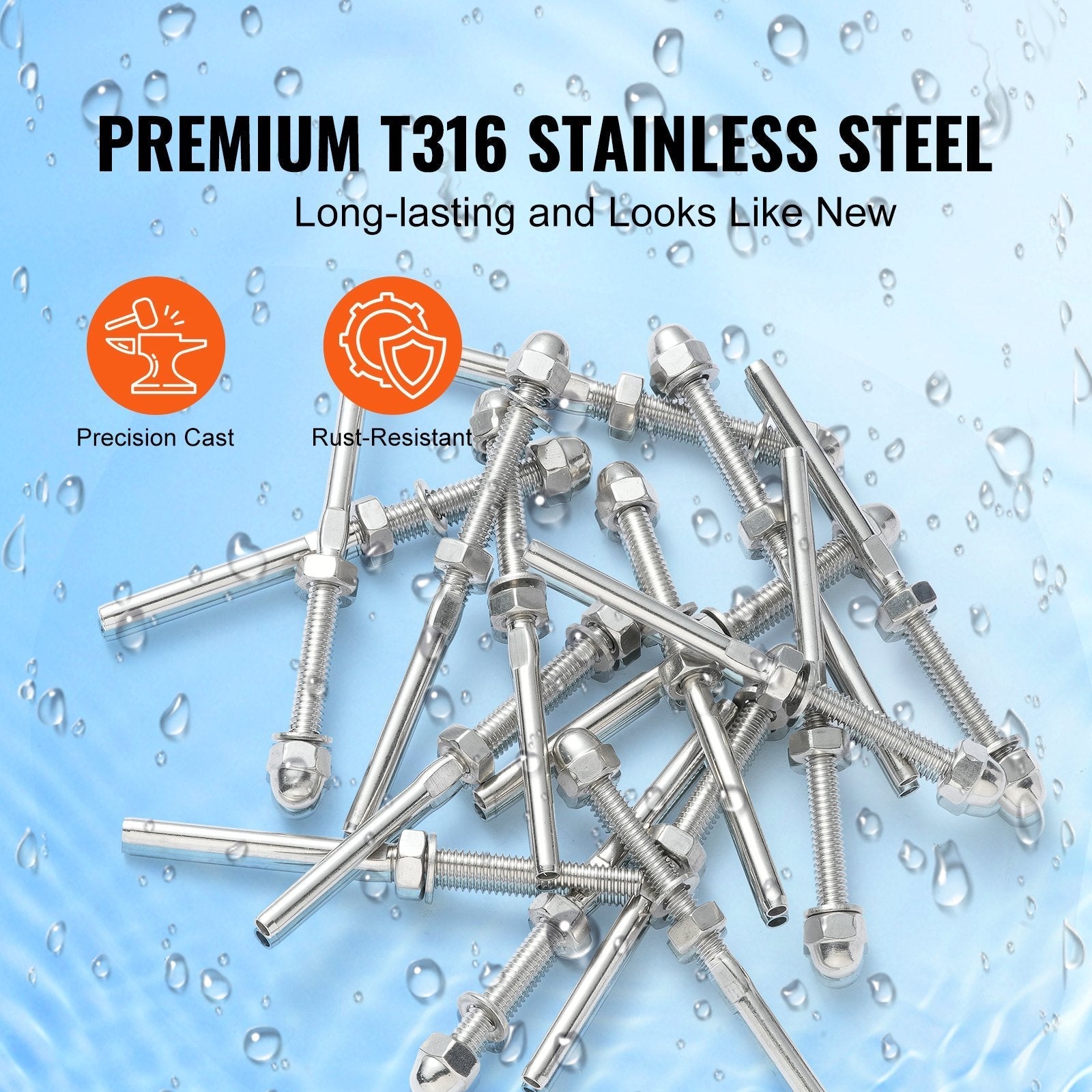 VEVOR 61 Pack Cable Railing Swage Threaded Stud Tension End Fitting Terminal for 1/8
