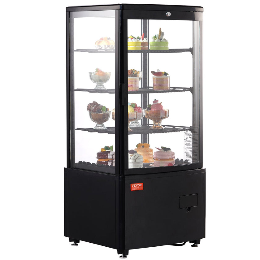VEVOR Refrigerated Display Case, 3 Cu.Ft./85L, 3-Tier, Countertop Pastry Display Case Commercial Display Refrigerator with LED Lighting, TURBO Cooling, Frost-Free Air-Cooling, Locked Door for Bakery