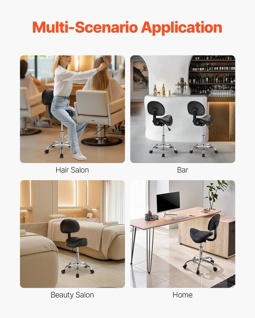 VEVOR Saddle Stool Swivel Stool with Backrest PU Leather Height Adjustable Black