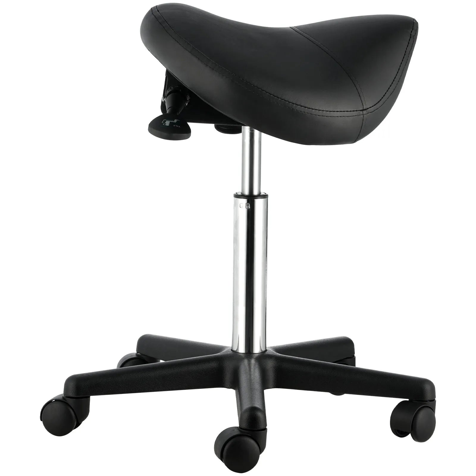 VEVOR Saddle Stool with Wheels, 400 LBS Weight Capacity Ergonomic Rolling Saddle Stool, Height Adjustable Thickened PU Leather Swivel Saddle Stools Chair for Salon, Spa, Tattoo, Clinic, Black