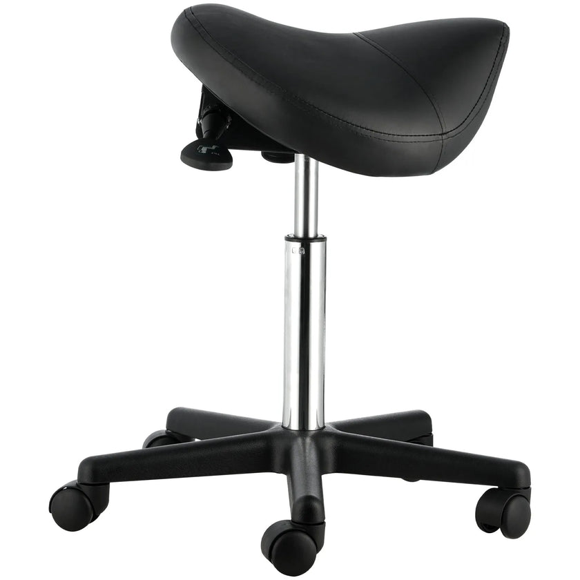 VEVOR Saddle Stool with Wheels, 400 LBS Weight Capacity Ergonomic Rolling Saddle Stool, Height Adjustable Thickened PU Leather Swivel Saddle Stools Chair for Salon, Spa, Tattoo, Clinic, Black