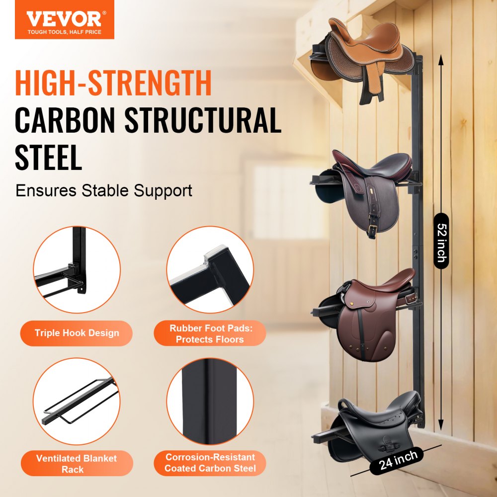 VEVOR Wall Mount Saddle Rack Four Tiers Western &  English Horse Saddle Holder