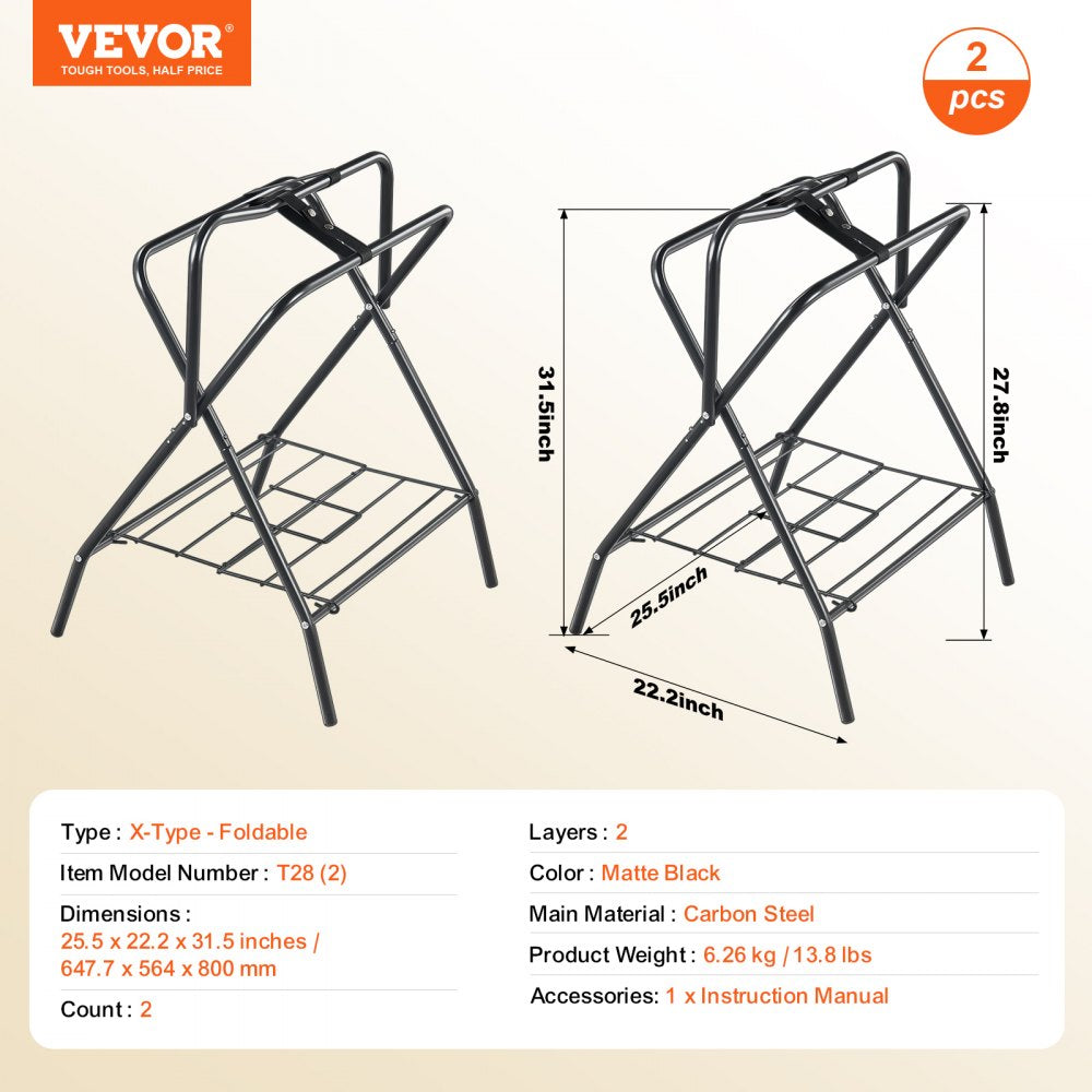 VEVOR Folding Saddle Rack 2 Packs Freestanding Horse Saddle Stand 132 lbs