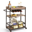 VEVOR 3-Tier Bar Serving Cart Rolling Trolley with Wine Grid Glass Holder 110LBS