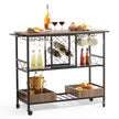 VEVOR Bar Cart, Home Serving Cart, 3 Tiers 300 LBS Industrial Rolling Beverage Station on Lockable Wheels, Mobile Alcohol Drink Cart with Removable Tray Wine Rack Glass Holder for Kitchen Dining Room