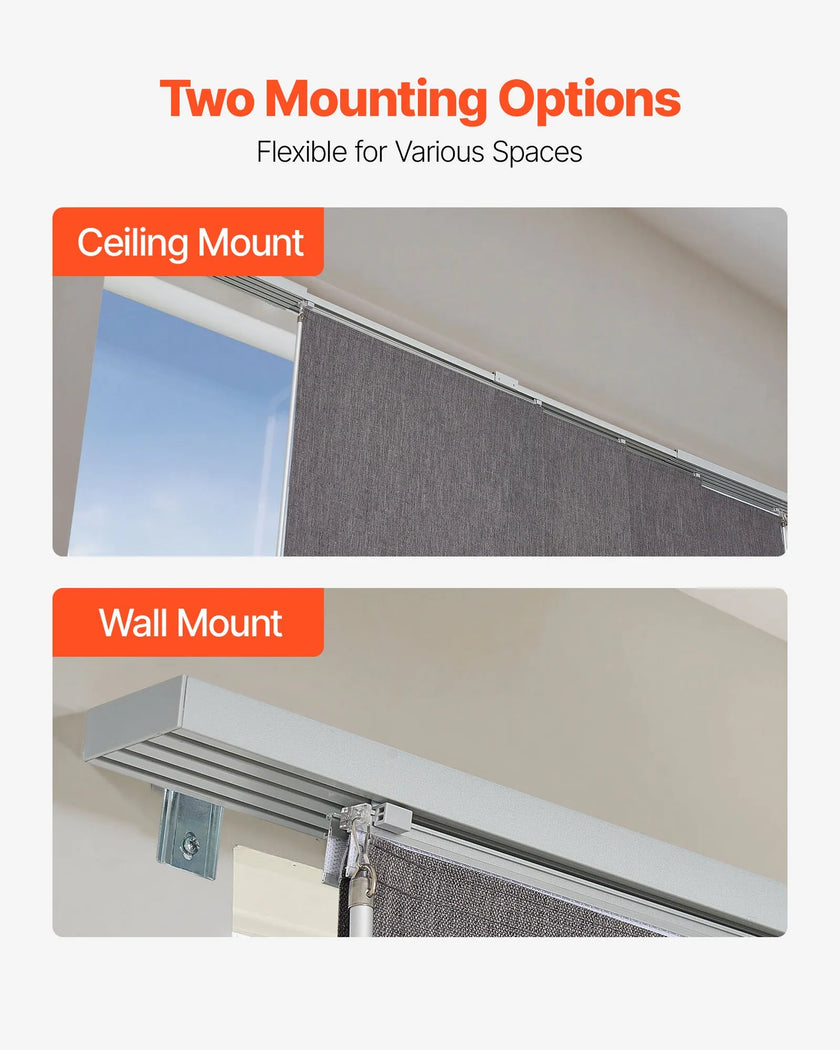 VEVOR Panel Track Blinds Extendable Track 45.8 in to 86 in W Trimmable Dark Gray