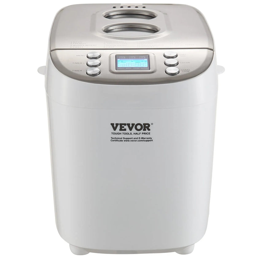 VEVOR Bread Maker, 15-in-1 3LB Dough Machine, Nonstick Ceramic Pan Automatic Breadmaker with Gluten Free Setting, Whole Wheat Bread Making, Digital, Programmable, 3 Loaf Sizes, 3 Crust Colors, White