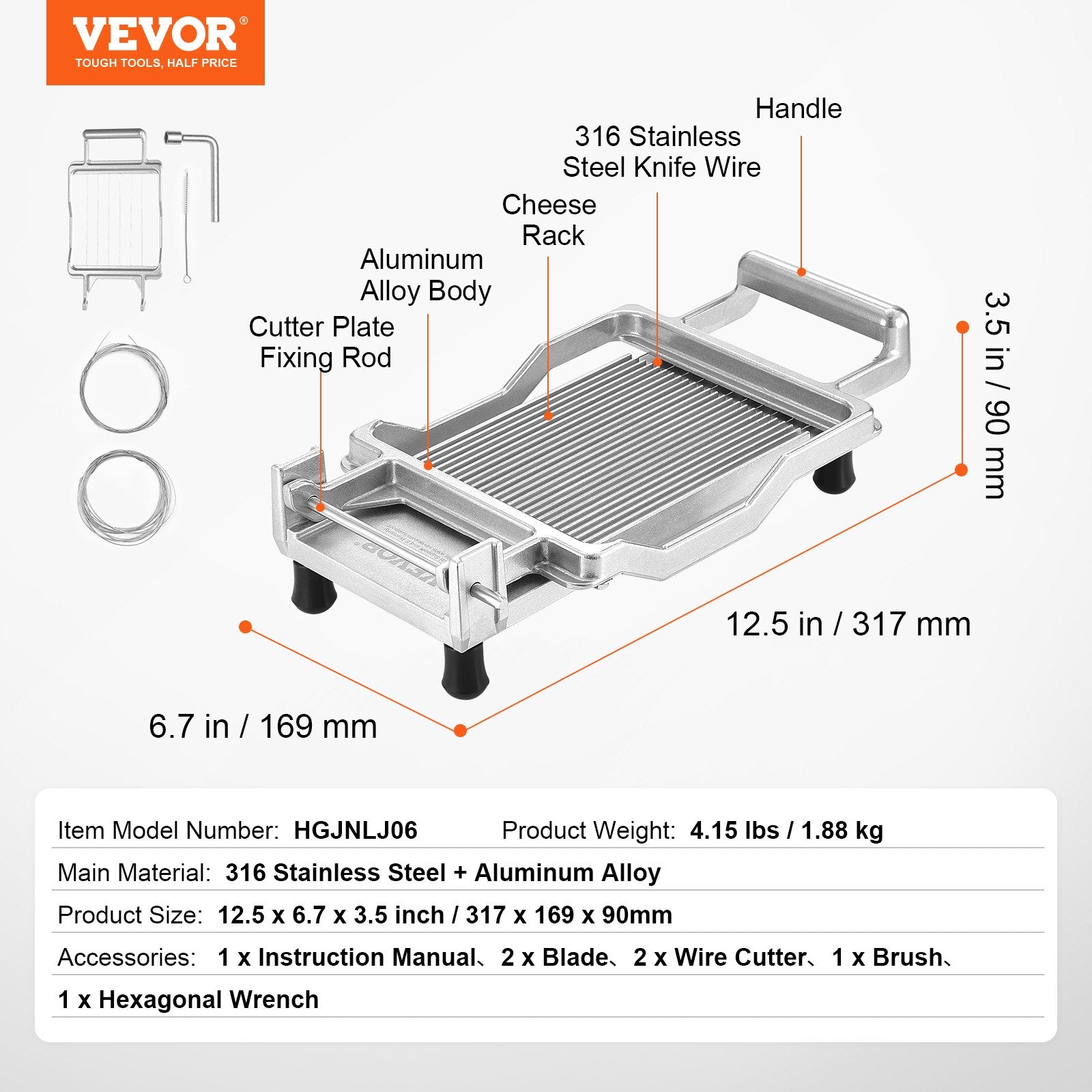 VEVOR Cheese Cutter with Wire Cheeser Butter Cutting 0.39