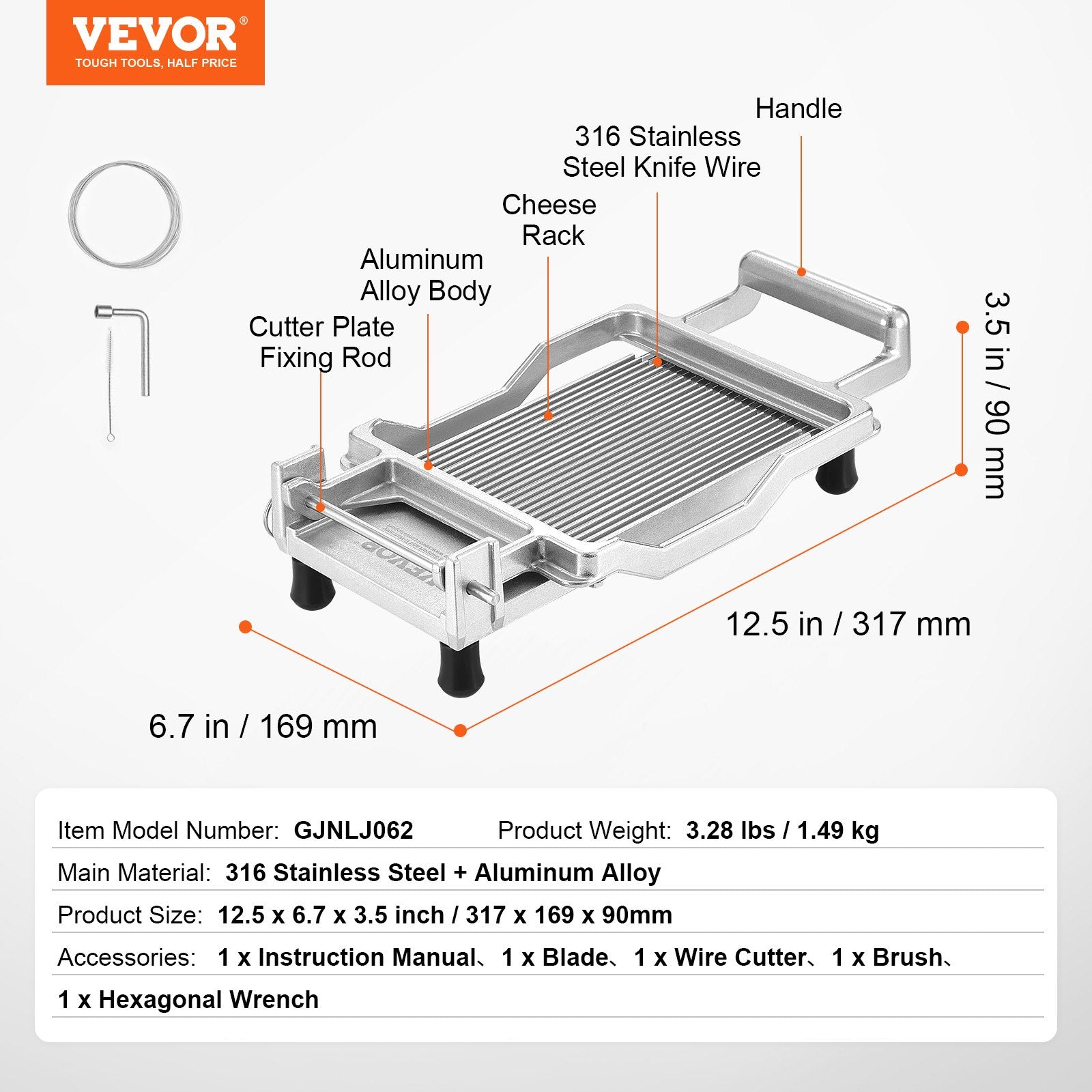 VEVOR Cheese Cutter with Wire Cheeser Butter Cutting 0.2