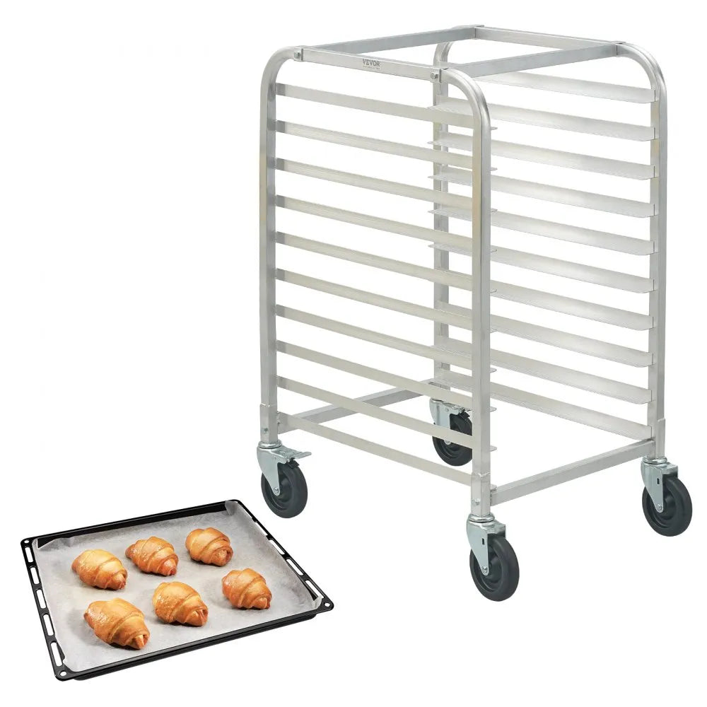 VEVOR Bun Pan Rack, 10-Tier Commercial Bakery Racks with Brake Wheels, Aluminum Racking Trolley Storage for Half & Full Sheet, Speed Rack For Kitchen Home, Bread Baking Equipment, 26\