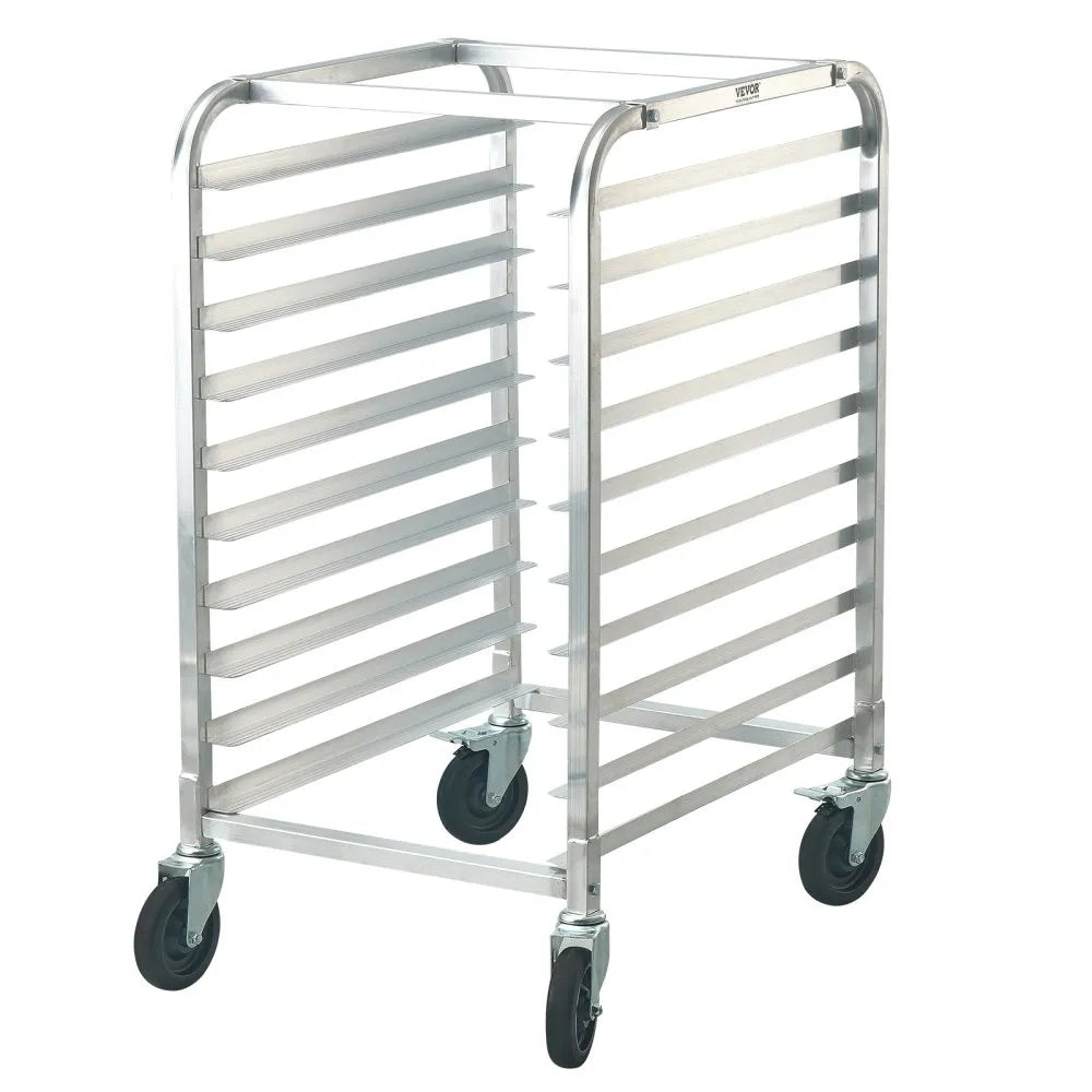 VEVOR Bun Pan Rack, 10-Tier Commercial Bakery Racks with Brake Wheels, Aluminum Racking Trolley Storage for Half & Full Sheet, Speed Rack For Kitchen Home, Bread Baking Equipment, 26\