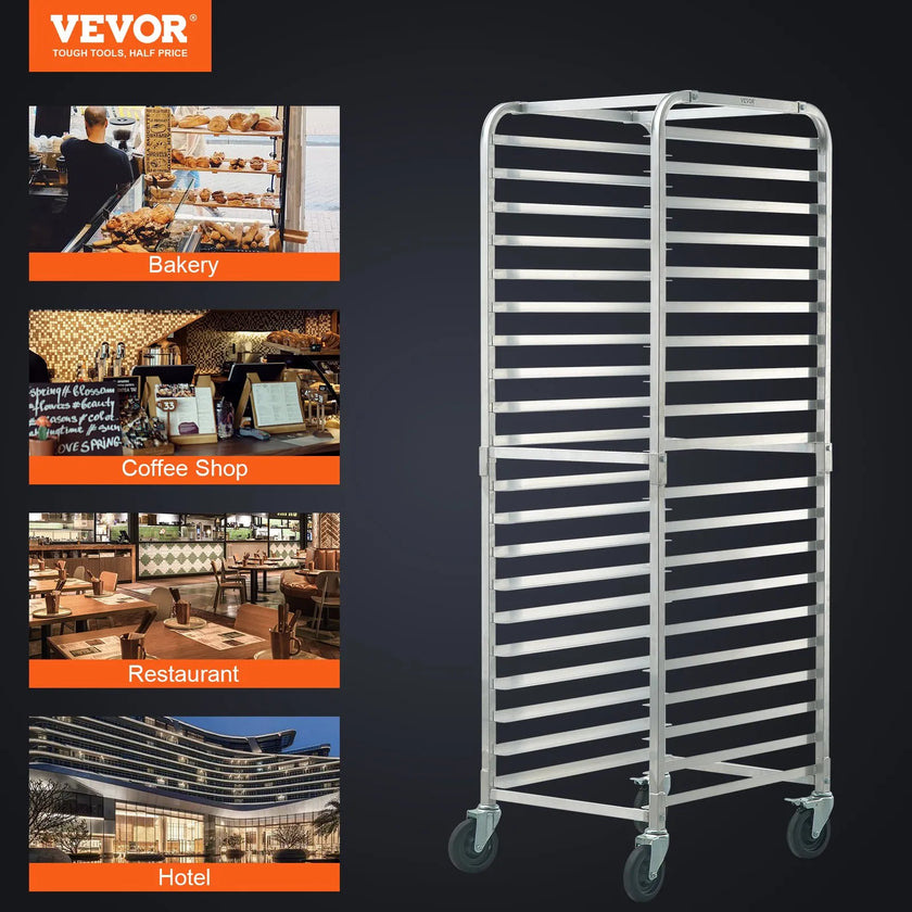 VEVOR Bun Pan Rack, 20-Tier Commercial Bakery Racks with Brake Wheels, Aluminum Racking Trolley Storage for Half & Full Sheet, Speed Rack For Kitchen Home, Bread Baking Equipment, 26\