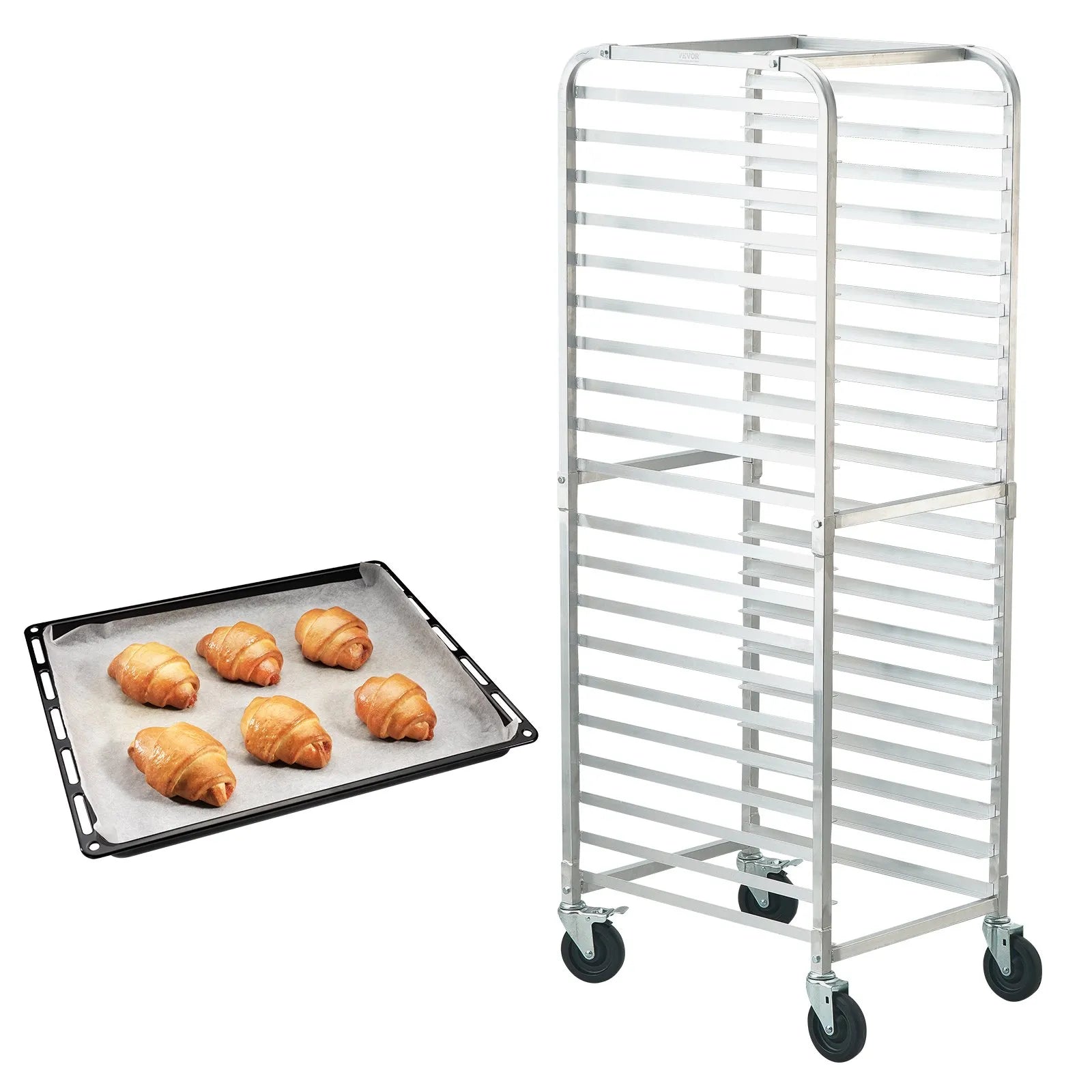 VEVOR Bun Pan Rack, 20-Tier Commercial Bakery Racks with Brake Wheels, Aluminum Racking Trolley Storage for Half & Full Sheet, Speed Rack For Kitchen Home, Bread Baking Equipment, 26\