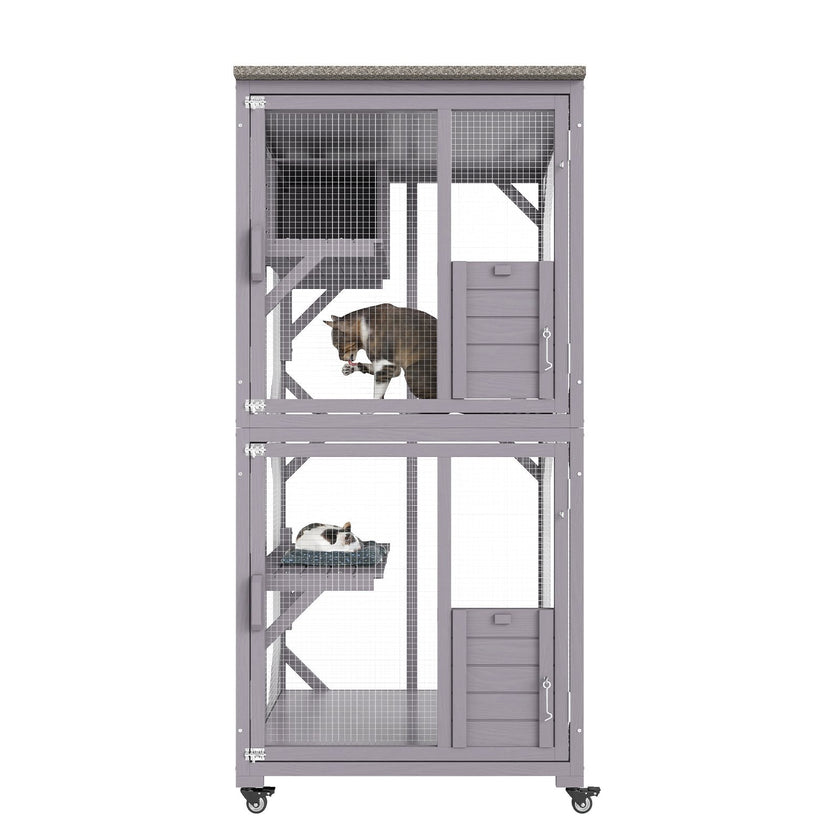 VEVOR Cat House Outdoor, 3-Tier Large Catio, Cat Enclosure with 360° Rotating Casters, 2 Platforms, A Resting Box and Large Front Door, 29.9 x 34 x 64.1 inch