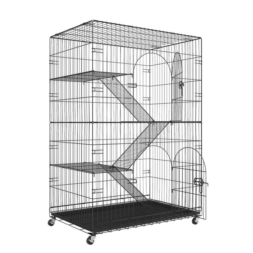 VEVOR Catio, 4-Tier Large Cat Cages Indoor, Detachable Metal Playpen Enclosure with 360° Rotating Casters, with 3 Ladders and a Hammock for 1-3 Cats, 35.4x23.6x51 inch