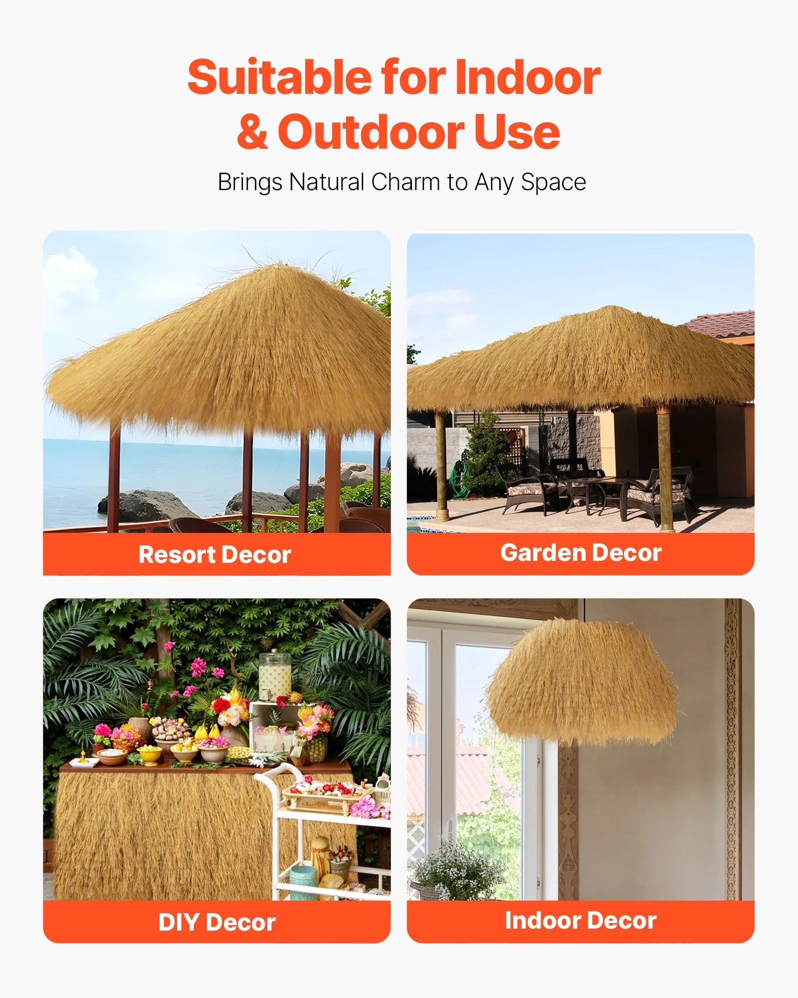 VEVOR Thatch Grass Roof Roll 1.3 x 3.9 ft Tiki Hut Bar Skirt Roof Party Décor