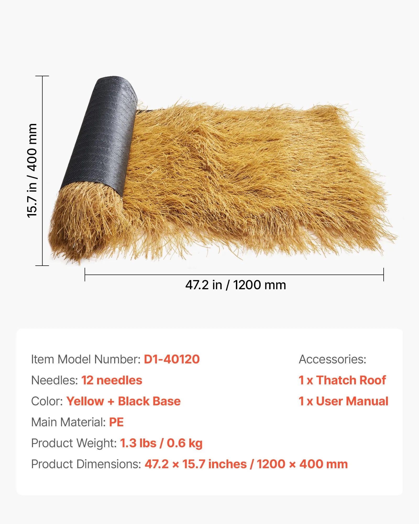 VEVOR Thatch Grass Roof Roll 1.3 x 3.9 ft Tiki Hut Bar Skirt Roof Party Décor